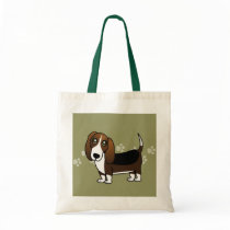 Cute Basset Hound Cartoon - Brown White and Black Tote Bags