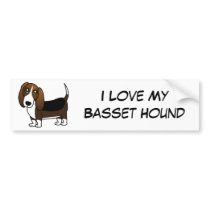 Cute Basset Hound Cartoon - Brown White and Black Bumper Sticker