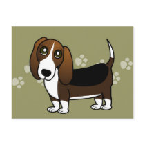 Cute Basset Hound Cartoon - Brown White and Black Postcards