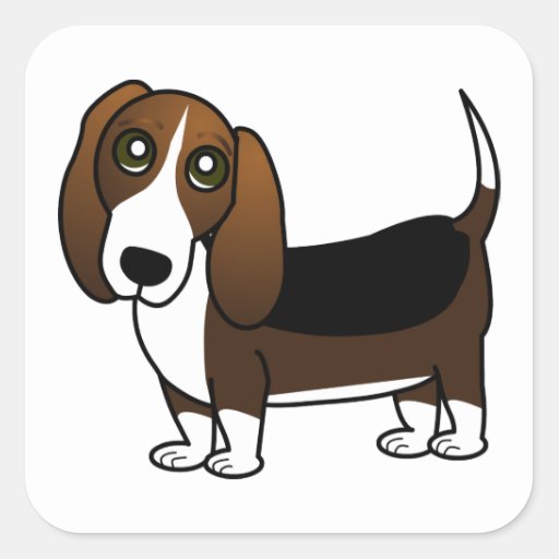 Cute Basset Hound Cartoon - Brown White and Black Square Sticker | Zazzle