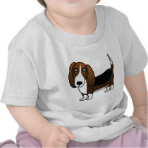 Cute Basset Hound Cartoon - Brown White and Black Tshirt