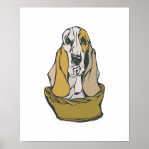 cute bassett hound in basket print