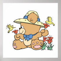 Cute Bear and Hummingbirds Print
