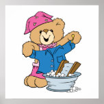 Cute Bear Doing Laundry Posters