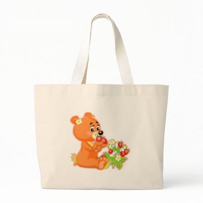 cute bear eating strawberries tote bag by animalmadness