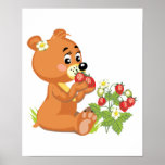 cute bear eating strawberries poster