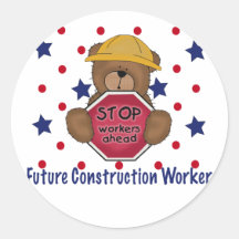 Cute Bear Future Construction Worker Round Sticker