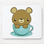 Cute Bear in Teacup (Brown Bear Type) Mouse Mats