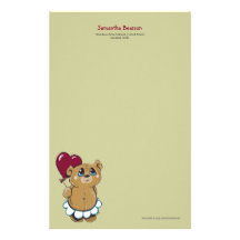 Cute Bear with Heart Balloon Stationery