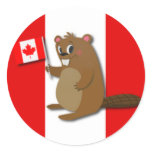 Cute Beaver on Red and White Background Round Stickers