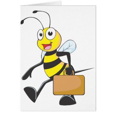 Cute Bee Cartoon Carry Attache Go to Work Office Greeting Cards by graphicdesigner