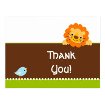 Cute bird and lion thank you postcard