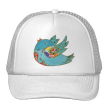 Cute bird flying and singing trucker hats