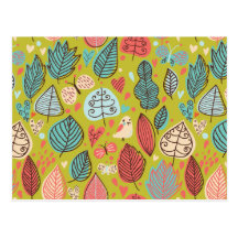 Cute Bird/Leaf Pattern Post Card