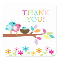 Cute Bird Nest Thank You Baby Shower Square Square Sticker
