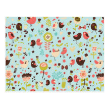 Cute Bird Pattern Four Post Card
