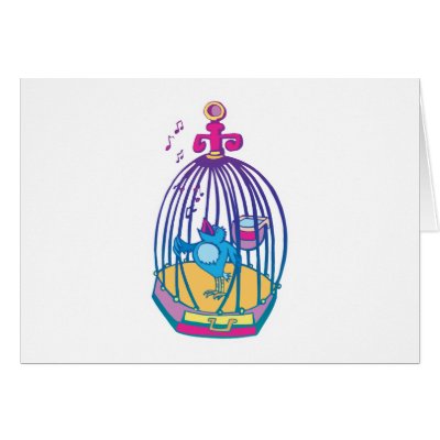 cute bird singing from cage card by doonidesignsanimals