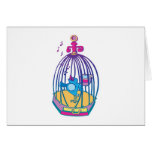 cute bird singing from cage cards
