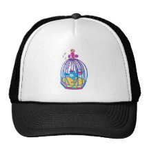 cute bird singing from cage hats