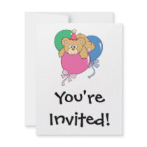 Cute Birthday Balloon Bear Personalized Invites