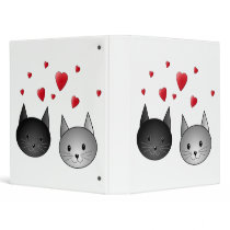 Cute Black and Grey Cats, with Hearts. 3 Ring Binders