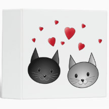 Cute Black and Grey Cats, with Hearts. Binders
