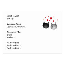 Cute Black and Grey Cats, with Hearts. Business Card