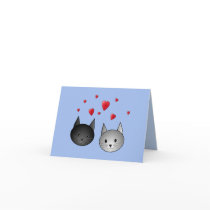 Cute Black and Grey Cats, with Hearts. Cards