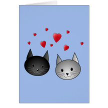 Cute Black and Grey Cats, with Hearts. Card