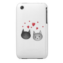 Cute Black and Grey Cats, with Hearts. iPhone 3 Case-Mate Case