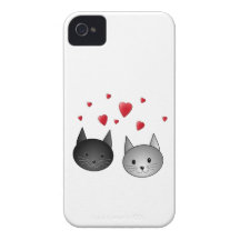 Cute Black and Grey Cats, with Hearts. iPhone 4 Cases