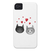 Cute Black and Grey Cats, with Hearts. iPhone 4 Cases