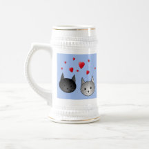 Cute Black and Grey Cats, with Hearts. Coffee Mugs