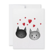 Cute Black and Grey Cats, with Hearts. Custom Announcements