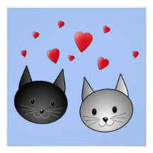 Cute Black and Grey Cats, with Hearts. Custom Announcements