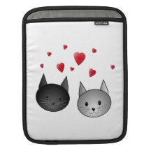Cute Black and Grey Cats, with Hearts. Sleeves For iPads