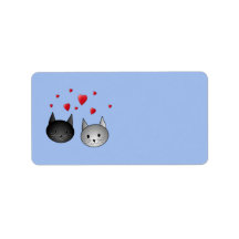 Cute Black and Grey Cats, with Hearts. Labels