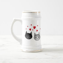 Cute Black and Grey Cats, with Hearts. Mug