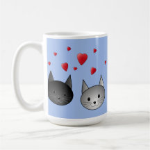 Cute Black and Grey Cats, with Hearts. Mug