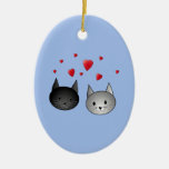 Cute Black and Grey Cats, with Hearts. Christmas Ornament