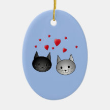 Cute Black and Grey Cats, with Hearts. Christmas Ornament