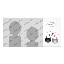 Cute Black and Grey Cats, with Hearts. Photo Cards