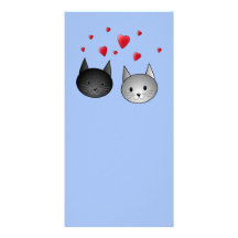 Cute Black and Grey Cats, with Hearts. Personalized Photo Card
