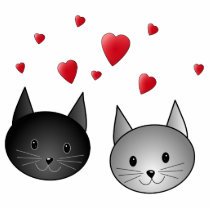 Cute Black and Grey Cats, with Hearts. Photo Sculptures