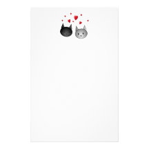 Cute Black and Grey Cats, with Hearts. Custom Stationery