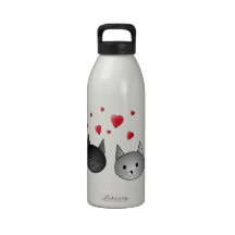 Cute Black and Grey Cats, with Hearts. Drinking Bottles