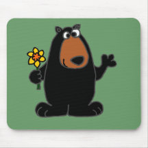Cute Black Bear with Daffodil Cartoon Mouse Pads
