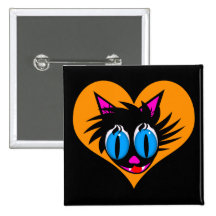 Cute Black Cat Heart Buttons