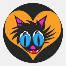 Cute Black Cat Heart Stickers