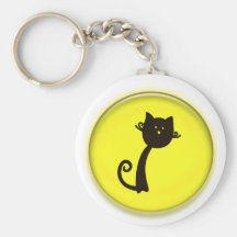 Cute Black Cat in yellow circle Key Chain